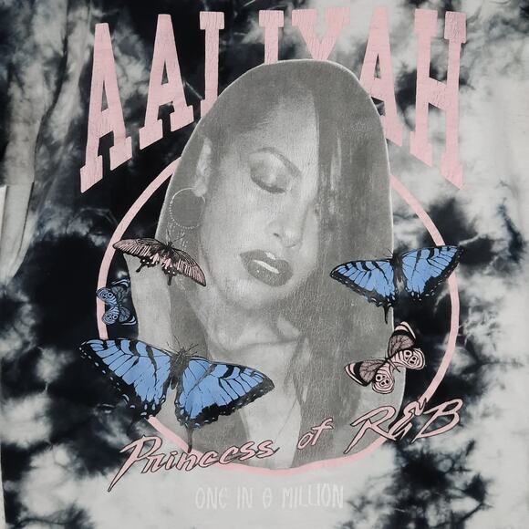 Aaliyah S Tie Dye Graphic T-Shirt Princess of R&B Butterflies One in a Million - Picture 2 of 5